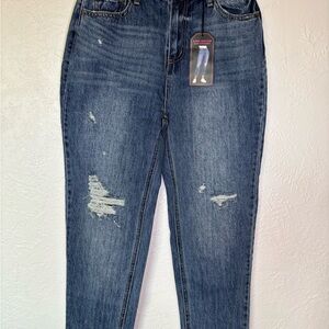 No Boundaries Dark Blue Distressed Slim Straight Jeans